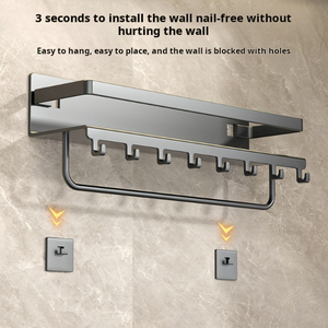 ชั้นวางของแสนสะดวกในห้องครัวที่วางเครื่องเทศทำจากเหล็กกล้าคาร์บอนพร้อมตะขอและรูติดผนัง40ซม. - Product Image 4