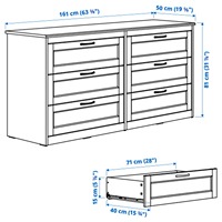 Commode à 6 tiroirs moderne blanche pour chambre à coucher, double coffre de rangement avec poignées métalliques, MOQ élevé