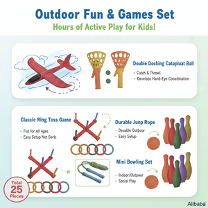 Ensemble de jouets de sport d'extérieur : Avion en <span class=keywords><strong>mousse</strong></span>, lanceur de balles à catapulte, <span class=keywords><strong>jeu</strong></span> de lancer d'anneaux, mini <span class=keywords><strong>bowling</strong></span>, jeux de lancer volants en plastique pour enfants - Product Image 2