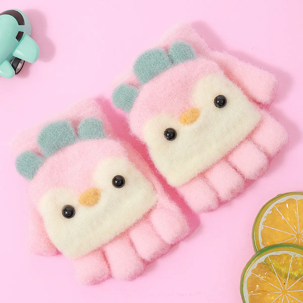 Bebê Inverno Cartoon Pinguim Luva Crianças Pelúcia Quente Dedo Luva Meninos Meninas Double Purpose Crianças Luva Com Flip Cover