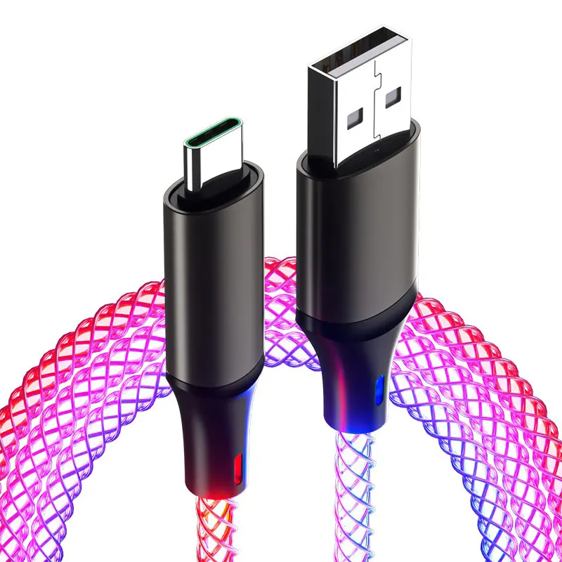 Cavo di alta qualità tipo c cavi dati luminescenza rgb tipo c gradiente led ricarica usb a tipo c cavo per telefono cellulare