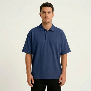 Polo de Manga Corta Azul Marino para Hombre, Corte Regular, Color Sólido, Estilo Oxford Informal, Diseño con Botones, Transpirable - Product Image 6