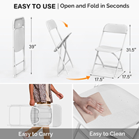 Chaises pliantes en plastique blanches pour événements, empilables, portables, pour l'extérieur, capacité de 600 lb, pour usage commercial, entrepôt américain