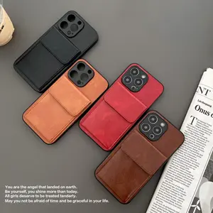 Snap Button Wallet Back Cover Leather Phone Case for iPhone 13 Pro Max 12 11