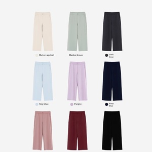 Pantalones anchos de modal de color liso con corte recto, transpirables, con cremallera, estilo casual y elástico, ideales para primavera. - Product Image 2
