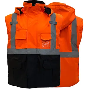 Veste de Construction de sécurité Veste coupe-vent réfléchissante haute visibilité Travailleur d'hiver Fluo Orange Hommes Veste 10 pcs