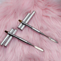 Nouveau pinceau en métal argenté mat pour ongles, liner d'art pour manucure, pinceau double tête pour polygel et vernis à ongles avec spatule