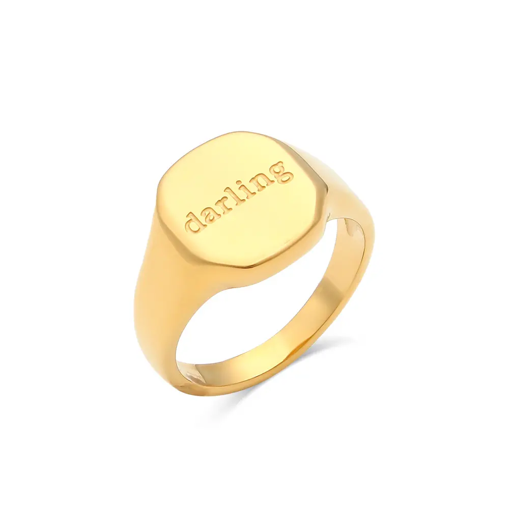 Wannee-Anillos de letras de acero inoxidable impermeables de alto pulido, anillo de dedo chapado en oro de 18 quilates, anillos de sello cuadrados Darling grabados