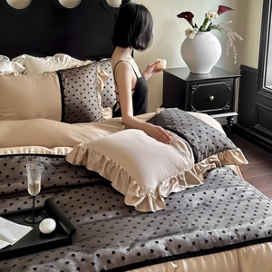 Luxury 60 Lenzing Polka Dot Bedding Set Ruffle Detail Home Use 1.5m 2.0m Bed Sheet Style Cotton Reactive Dyeing - Product Image 5