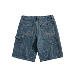 Shorts en jean à strass scintillants pour hommes, style streetwear hip-hop, coupe ample, taille élastique, été, jeans brillants, couleur unie, personnalisables - Product Image 2