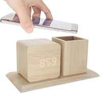 Porte-stylo en bois multifonctionnel, horloge, charge sans fil, affichage de la température et de la date, couleur et taille personnalisées, service OEM/ODM
