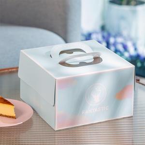High Quality Eco-Friendly Recycled Paperboard Square Cake <b>Boxes</b> with Handle Window UV Coating Matt Lamination for Food Packaging - Product Image 4