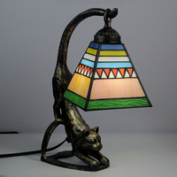 Lampe de table en verre teinté LongHuiJing de 8 pouces, base en alliage de zinc motif chat, lampe de bureau à grille libellule et fleur, E26 E27, pour salle à manger intérieure