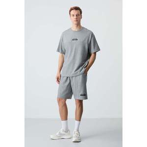 Conjunto de Pantalones Cortos Básicos para Hombre, de Algodón Gris Melange, Gruesos, Suaves y Texturizados, Corte Holgado - 85259 - Gb melange/gb melange - Product Image 1