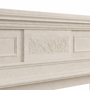 Cheminée traditionnelle en marbre avec sculptures ornées, en pierre calcaire beige, foyer intérieur à bois pour salle à manger - Product Image 3