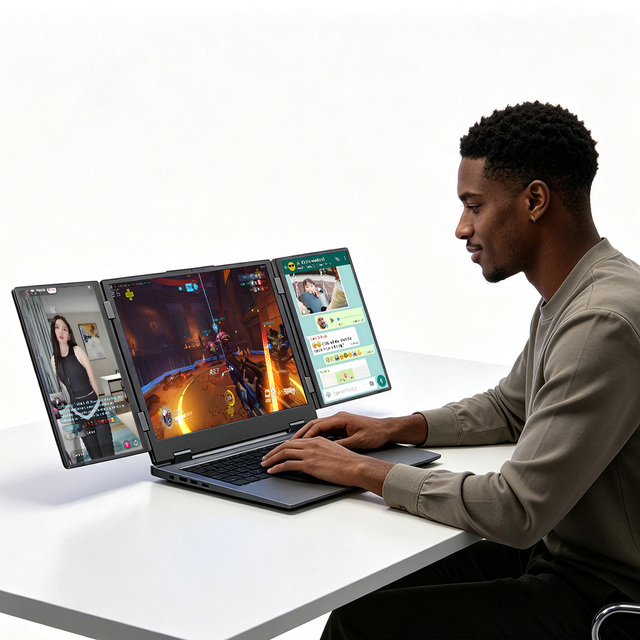 Factory Wholesale New 16 Inch+10.5 Inch Three Screen Syncretism Intel I5 12450H 8 Cores with Face Unlock Function Gaming Laptops