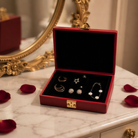 Boîte à bijoux de luxe en cuir PU à deux couches avec logo personnalisé, fermeture à clé, présentoir à bijoux