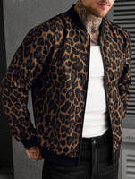 Veste décontractée légère pour homme en mélange de coton et polyester à imprimé léopard avec fermeture éclair, idéale pour le streetwear quotidien