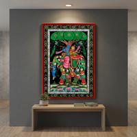 Peinture artisanale sur tissu Lord Krishna Raslila Pattachitra, Art populaire traditionnel d'Odisha, Rectangulaire, Décoration murale intérieure, SSD Market