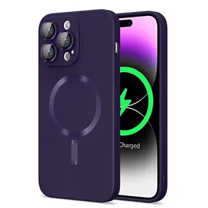磨砂超薄磁性无线充电手机外壳，带玻璃镜头保护器，适用于iPhone 7 14 15 Pro Max磁性手机外壳