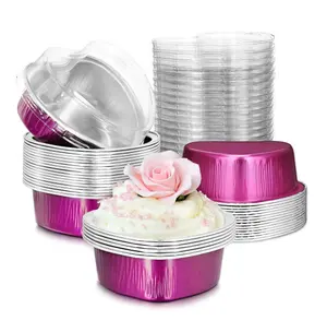 하트 모양 알루미늄 호일 미니 케이크 컵 뚜껑 100 ml/ 3.4 온스 발렌타인 데이 결혼식 파티