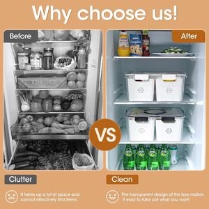 Refrigerator Organize Airtight Rectangle Food-grade PET Injection Fruit Storage <b>Containers</b> <b>Lids</b> Handle BPA-Free Food 4 Removable - Product Image 4