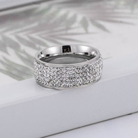 Anillo de acero inoxidable con múltiples filas de circonitas, joyería unisex, regalo para pareja, diseño elegante y moderno