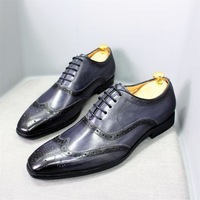 Chaussures Oxford à bout aile pour hommes, faites à la main, en cuir de veau véritable, pointure 7-12, chaussures habillées brogues, chaussures classiques formelles pour hommes