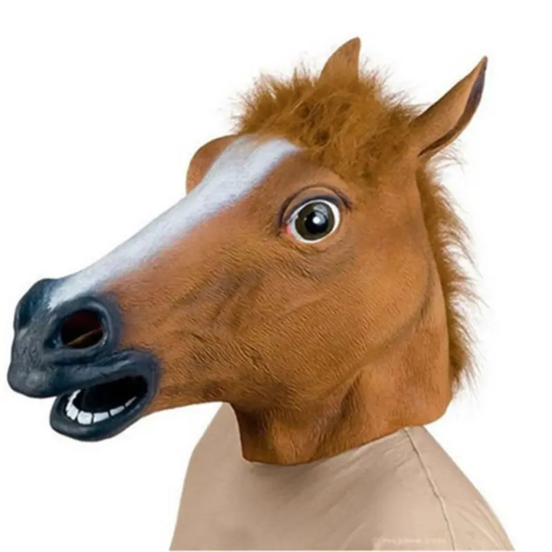 Cosplay topeng kepala kuda Halloween, kostum pesta hewan mainan Prop topeng kepala wajah penuh Novel