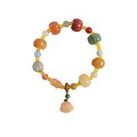 Bracelet en perles de citrouille, de jade de soie doré et de malachite, coloré, thème récolte d'automne, avec breloque gourde, vente en gros