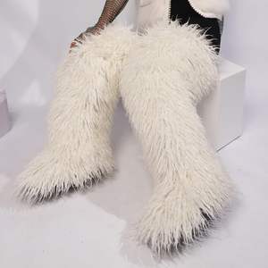 Moda uyluk yüksek kürk çizmeler diz üzerinde kabarık yüksek çizmeler kadınlar için uzun kürklü ayakkabı - Product Image 2