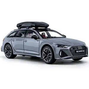 Die casting 1:24 Audi RS6 mobil logam campuran model simulasi mobil mainan pullback suara dan cahaya Koleksi logam model mobil