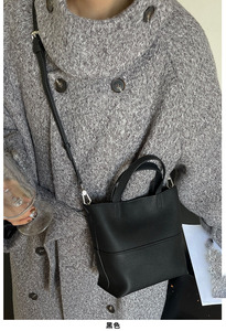 Bolso de Hombro de Cuero Genuino de Diseño de Alta Calidad, Bolso Tipo Cubo Simple y Casual para Mujer, Bolso Bandolera Diagonal de Gran Capacidad - Product Image 3