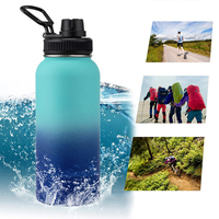 Bouteille d'eau en acier inoxydable avec couleur et logo personnalisés, revêtement en poudre, isolation à double paroi, thermos sous vide, sport et gym
