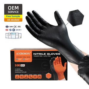 Anboson 10mil Industrial Black Orange Grip Nitrile <strong>Gloves</strong> Garage Duty Car Repair Nitrile Mechanic Diamond Mechanical <strong>Gloves</strong> - Product Image 1