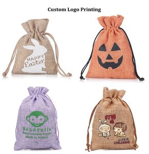 Sac fourre-tout en lin et jute recyclable et réutilisable avec cordon de serrage, doublure non tissée, impression de logo personnalisée, emballage multicolore et multi-tailles, vente en gros - Product Image 3