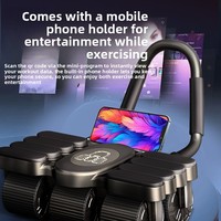 Roue abdominale portable en ABS à six roues avec support pour les coudes et rebond automatique, noir + bleu, unisexe, pour l'entraînement musculaire