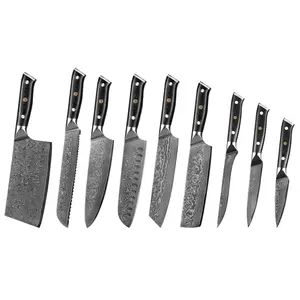 Factory direct G10 67 layers damascus steel cuchillos de cocina carnicero juegos chefs kitchen knives set