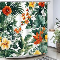 Rideaux de douche en polyester imperméable de style hawaïen pour salles de bain Design de fleurs OEM ODM disponible Logo personnalisé accepté