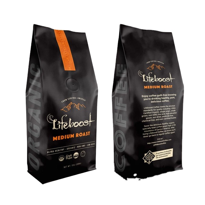 Customized Label Plastic Kraft Paper Pouch One Way Valve Roasted Bean Flat Bottom Coffee Bag Packaging