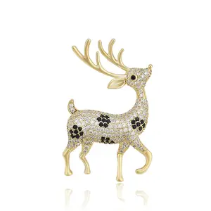 Blbrooches-588 Xuping jewelry fashion delicate design animal series sika deer synthetic CZ new 14K gold brooch