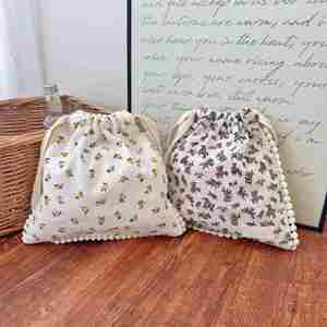 Eco-friendly Floral Drawstring Cosmetic Bag Dust Prevention Cotton Fabric Bundle Pocket Storage Bags with Lace Gift Pouch - Product Image 2