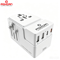 Adaptateur de voyage universel Foxcan 35W avec chargeur et convertisseur de prise électrique USB, adaptateur de prise US UK EU AU, chargeur multi-USB