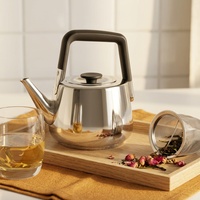 Bouilloire à eau moderne 1L en acier inoxydable, sifflante, écologique, avec poignée en bakélite, compatible gaz et induction, couvercle inclus, pour la cuisson