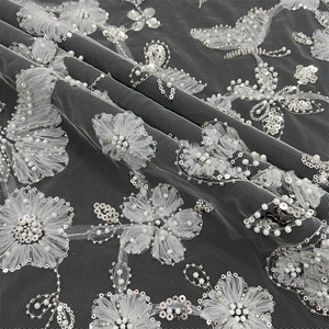 Vendita calda francese lussuoso 3d farfalla Design Tulle tessuto di pizzo ricamato con paillettes e perline per abito da sposa - Product Image 5