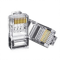 Conectores de Cable Ethernet RJ45 con Cabeza de Cristal, Categoría 5e/6, Chapados en Oro, Certificados RoHS, Paquete de 10
