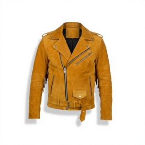 Nabtay Sports <b>Men's</b> Western <b>Suede</b> Fringed Biker <b>Jacket</b> in for Tan Genuine Sheepskin Leather Zippered Patchwork up to 6XL - Product Image 1