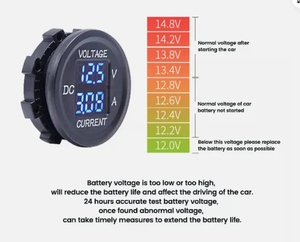 Kỹ thuật số điện áp Vôn kế Ampe kế hiển thị vòng màu xanh LED Bảng điều chỉnh Vôn kế DC 12V-24V điện áp kép <span class=keywords><strong>Meter</strong></span> cho xe hơi xe máy - Product Image 2