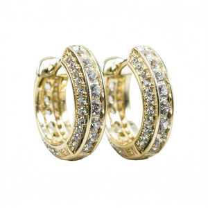 Pendientes de Aro Ren con Diamantes, Chapados en Oro de 18K, Oro Blanco, Corte Brillante Redondo, Diamantes Naturales, Joyería de Lujo para Mujer, Uso Diario - Product Image 1