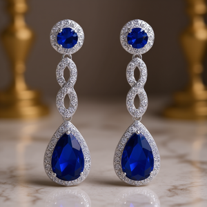 Orecchini Pendenti E1953 Blu Zaffiro da Donna con Cristalli e Strass Taglio a Pera, Montatura a Castone, Gioielli Moda per Matrimonio - Product Image 2